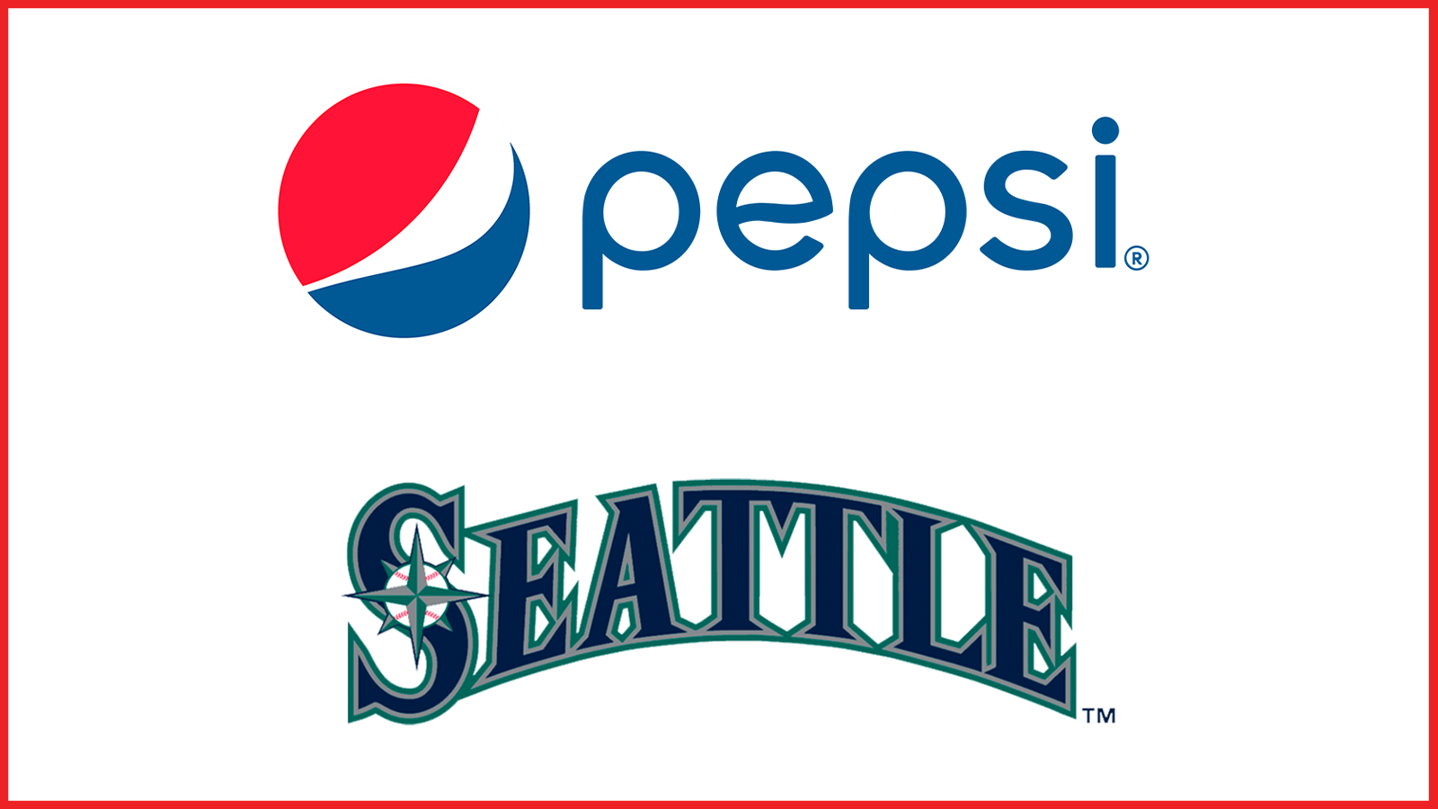 pepsi and seattle mariner logos, with red border